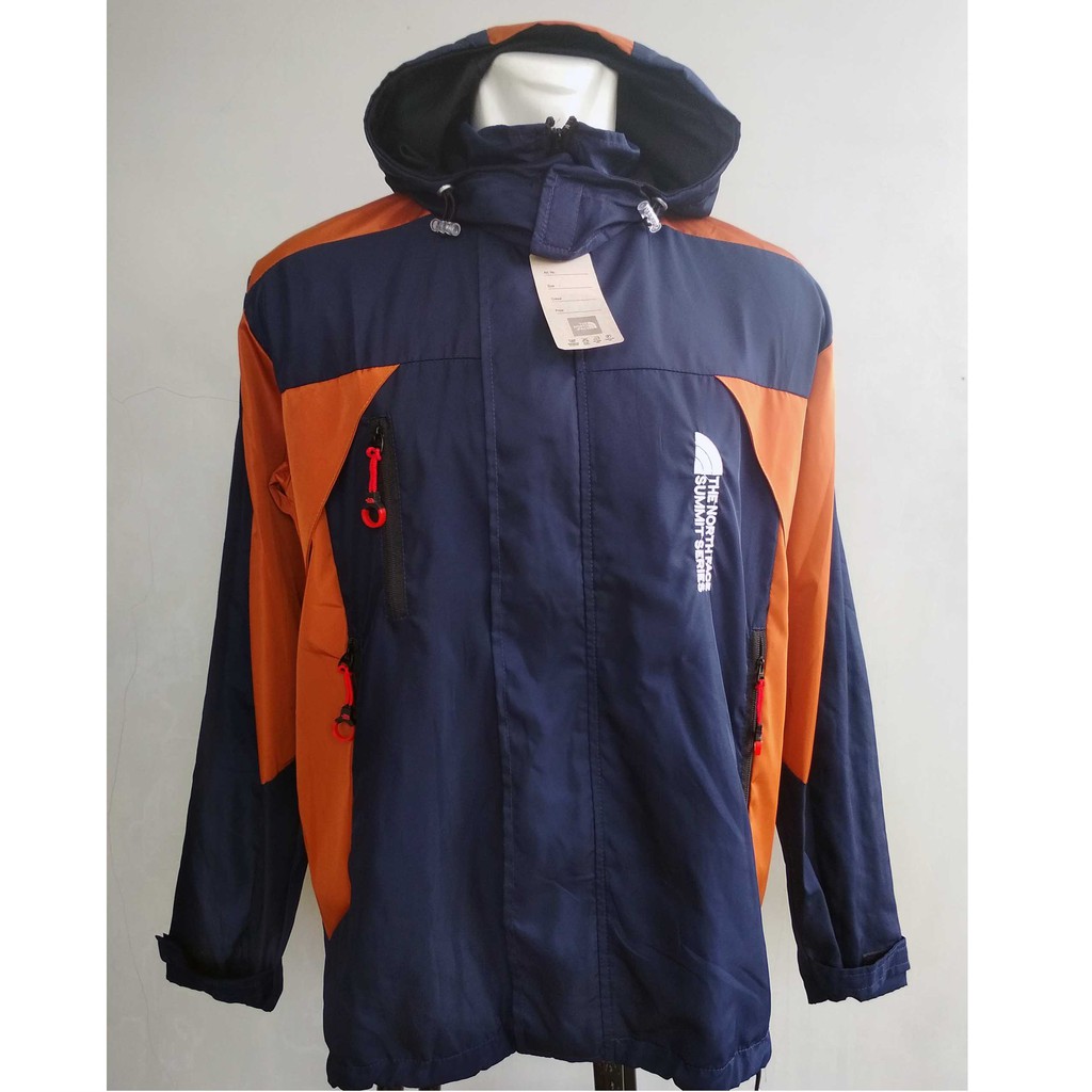 jaket parasut gunung TNF kombinasi navy biru dongker merah bata orange mountain outdoor