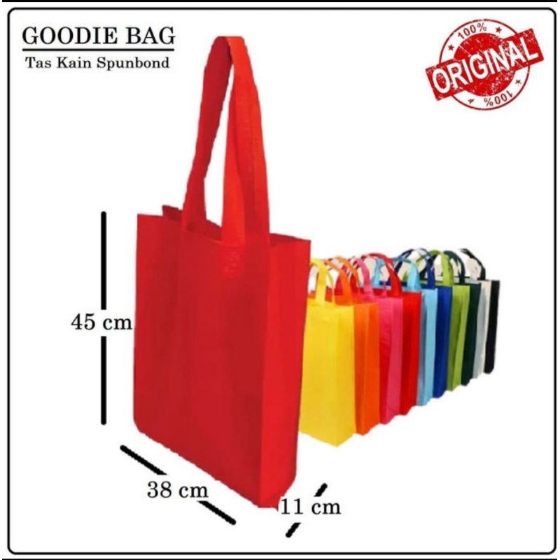 

1 Lusin isi 12 Tas Kain Spunbond Goodie Bag Tali Jumbo L 38x45x10 cm Untuk Kantong Belanja