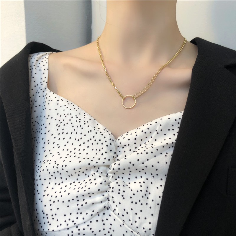 Kalung choker Rantai Klavikula Model Lapis Ganda Asimetris Gaya Retro Korea Untuk Wanita