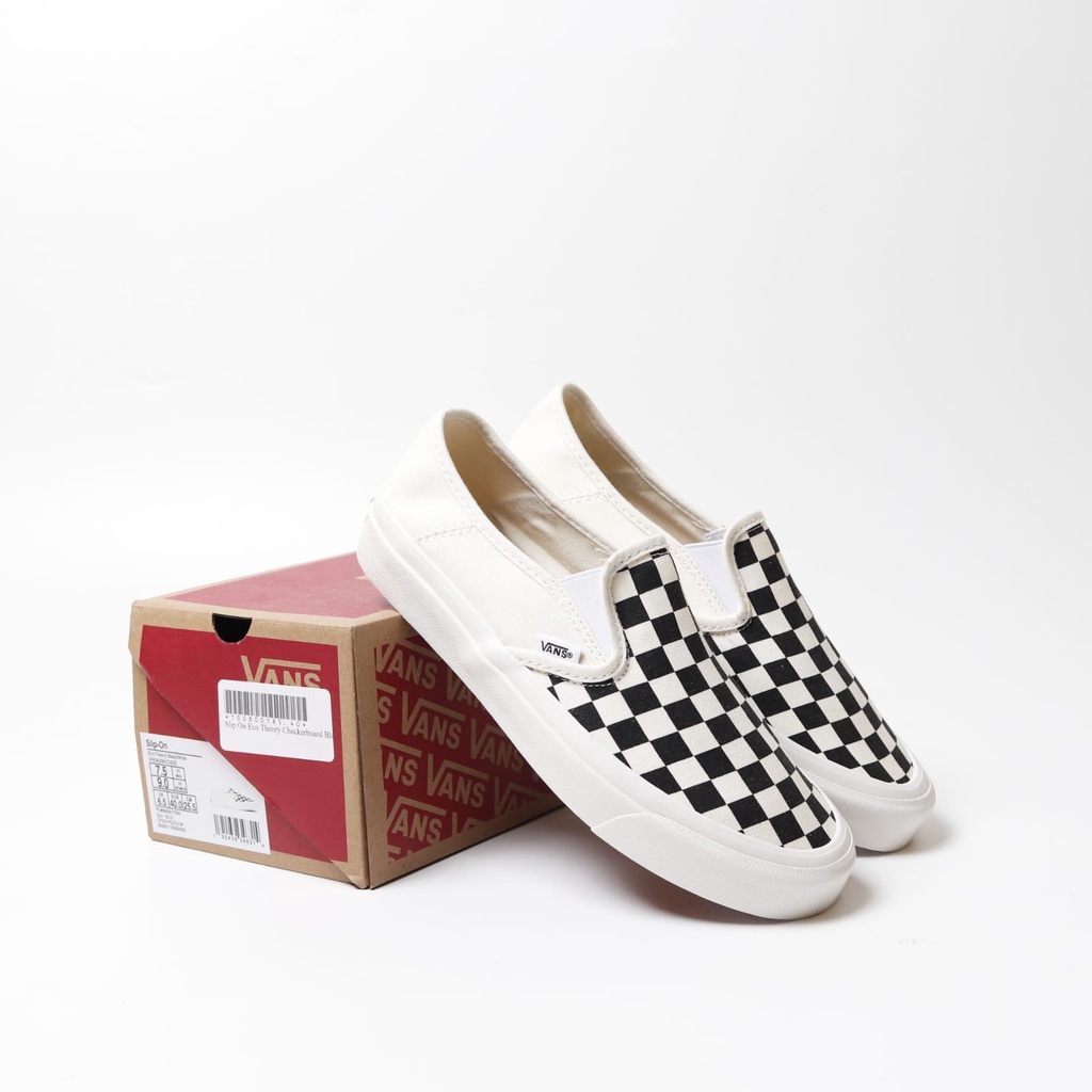 Sepatu Vans Slip On Eco Theory Checkerboard Black White Pria Wanita Original