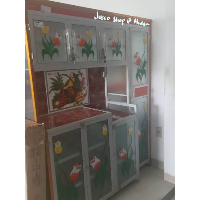 Rak piring aluminium 4pintu - Lemari Sayur Tipe Dahlia - Rak Piring kaca Corak - medan