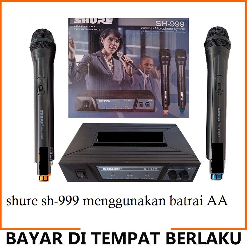 Shure SH -999 Mic Wireless Handle Black Edition -Double Wireles-suara mantap