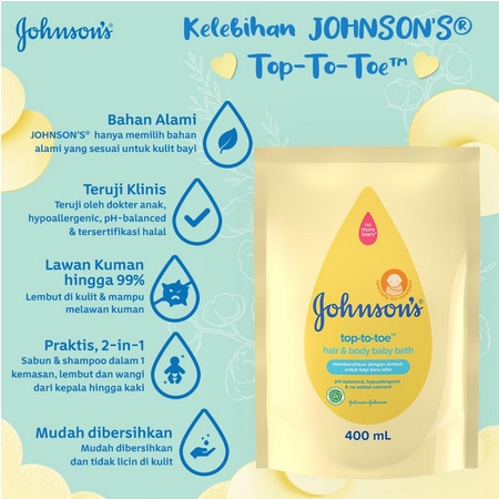 Johnson Baby Wash Top To Toe 500 ml pump 400ml refill Johnsons sabun bayi