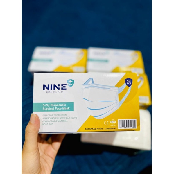 MASKER NINE SURGICAL FACE MASK 3PLY ISI 50 PCS TALI LEBAR