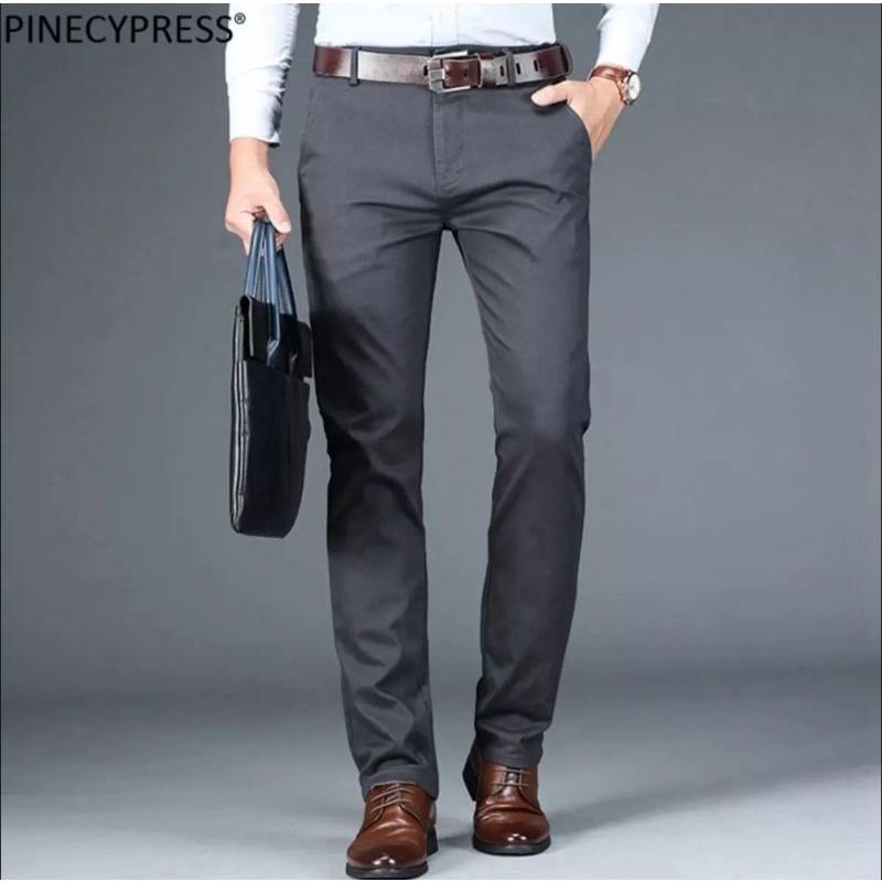 CELANA BAHAN | KERJA | FORMAL | KANTOR | PANJANG | HITAM | DASAR PRIA SLIMFIT _-