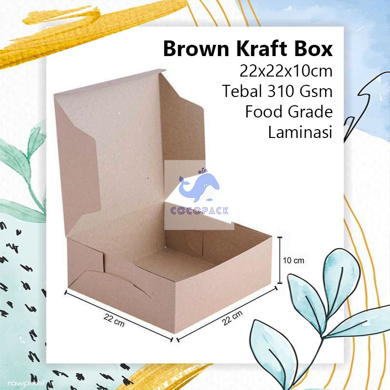 

[10 Pcs] Brown Kraft Box 22x22x10cm Full Laminasi