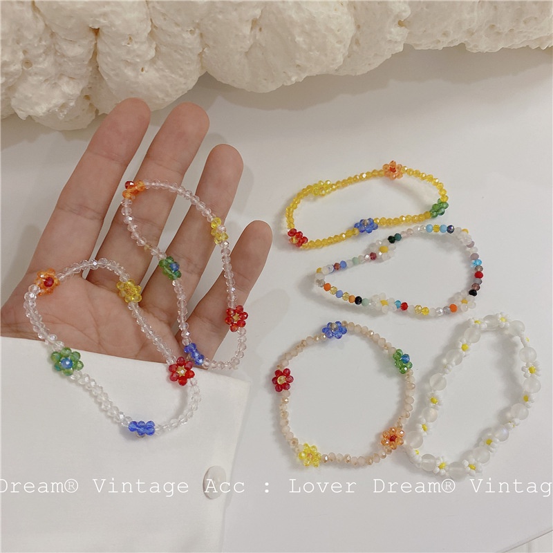 Korea Vintage Color Flower Bracelet Rainbow Crystal Daisy Bracelet