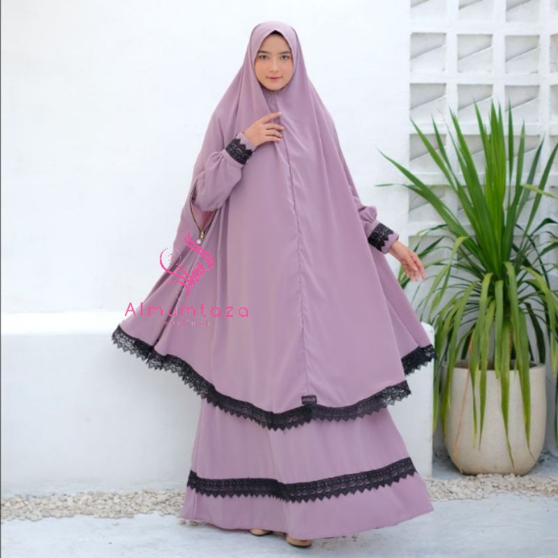 ( khimar + gamis + cadar) madina set woolpeach luxury - Almumtaza Muslimah