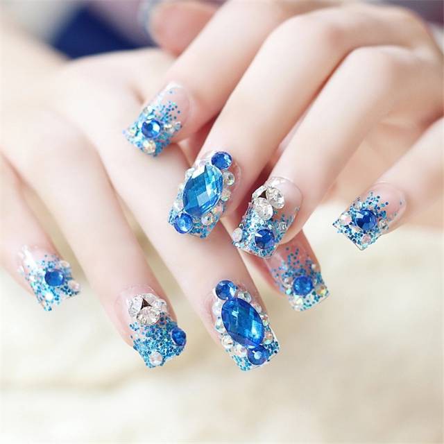 Terlaris BSR Kuku palsu 3D biru wedding fake nail 3D blue nailart Limited!