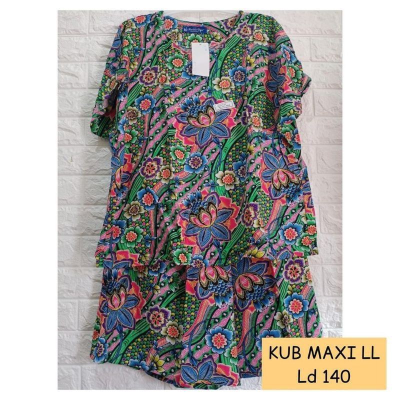 Setelan Kulot Maxi LL Jumbo Label Biru Model Baby Doll Kencana Ungu Motif Random