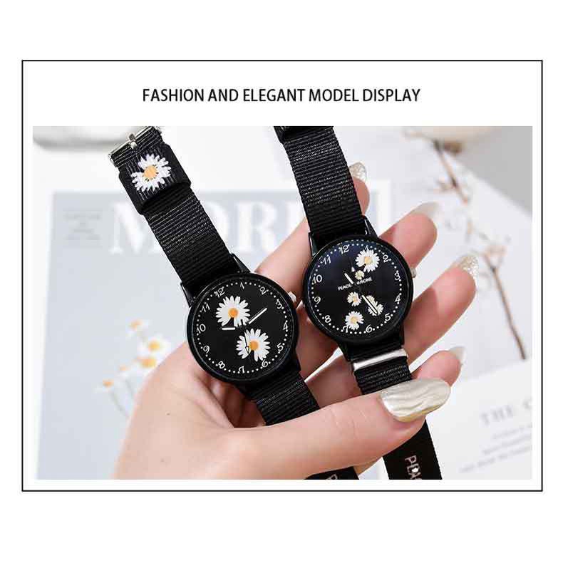 OVERFLOWS.ID Jam Tangan Analog Wanita Model Bulat Bunga Jam Analog Daisy Hitam Import Murah-6