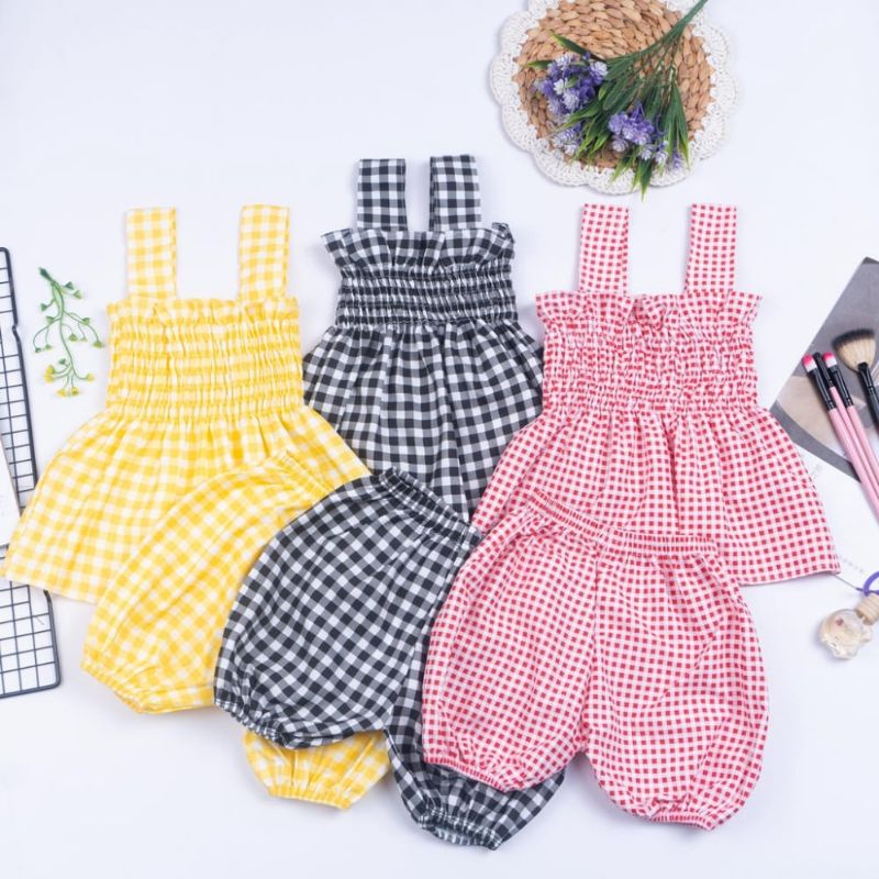 SETELAN BAJU PAKAIAN VINA ANAK PEREMPUAN CEWEK KATUN TARTAN  LUCU IMPORT BABYDOLL