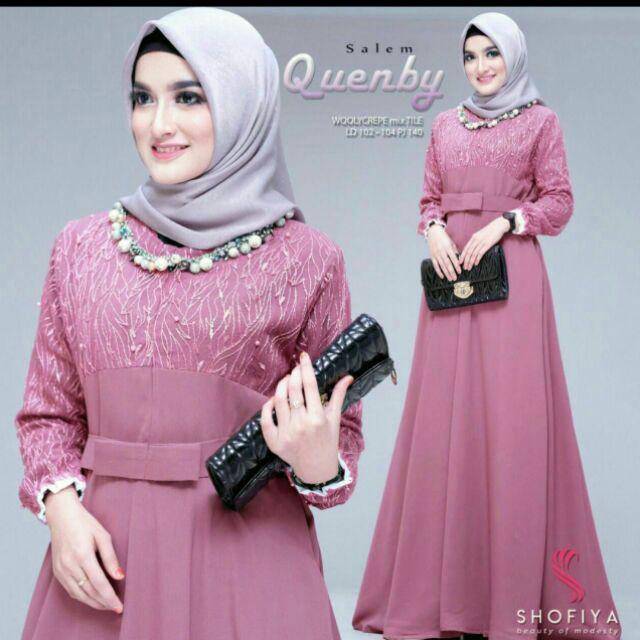 Gamis Pesta Jumbo LD 120 Quenby Ori Shofiya Gamis Brukat Prita Syar'i asdf Muslim Wanita Terbaru-Salem