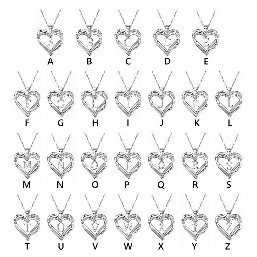 Lily Heart Necklace Untuk Wanita Hadiah Cubic Zirconia Alphabet Letter Silver Plated Heart Pendant Necklace