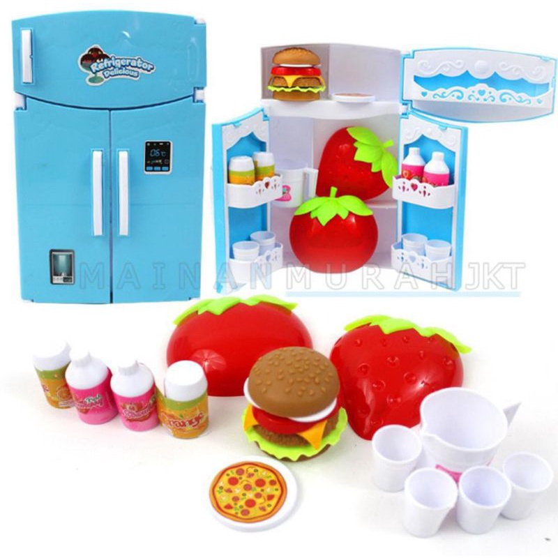 Mainan Set Kulkas dengan susu dan Kue Masak Masakan Mainan Anak Perempuan