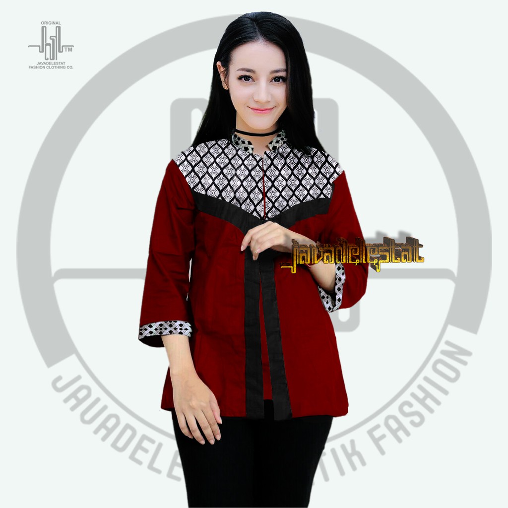 Blouse Batik Wanita Polos Kombinasi Blouse Blus Kekinian Modern Terbaru Batik Pekalongan janeevstore
