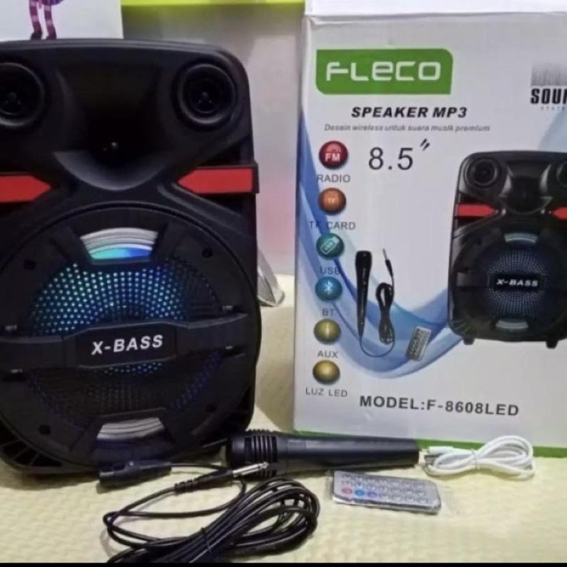 Speaker Bluetooth Fleco 8’5 Inch Free mic + Remot Lariss Salon Aktif