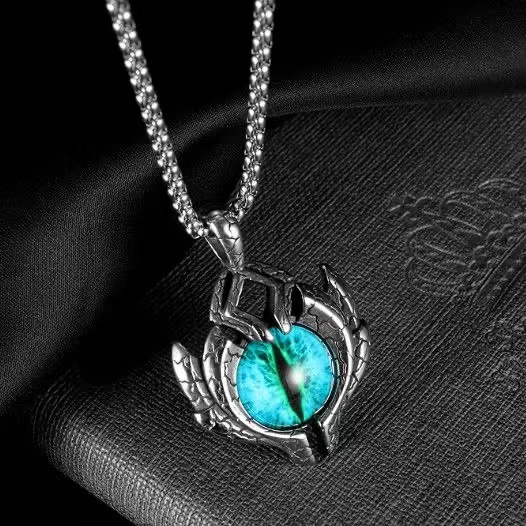 Vintage Punk Turkish Fashion Creative Devil's Eye Alloy Pendant Stainless Steel Chain Necklace Birthday Gifts For Men Women Accessories