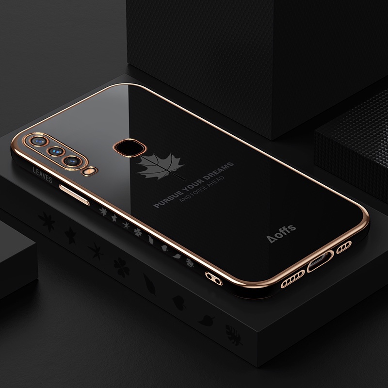 Casing Huawei P20 Lite P30 Pro P40 Mate 20 Mate30 Fashion Electroplated Maple Leaf Square Plating Soft Silicone Case Rixua