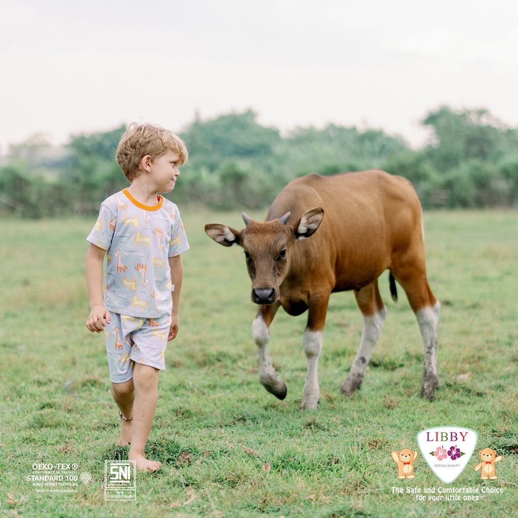 LIBBY Stelan Baju Pendek Anak Kecil Motif Hazy Zoo (1stel)