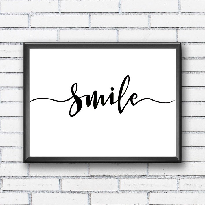 POSTER PAJANGAN DINDING TIPOGRAFI KATA MUTIARA "SMILE" - K.76 - DEKORASI UNIK LUCU