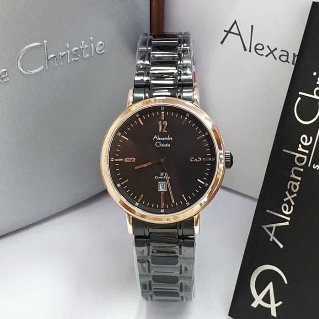 JAM TANGAN WANITA ALEXANDRE CHRISTIE AC 8499 ROSEGOLD BLACK ORIGINAL