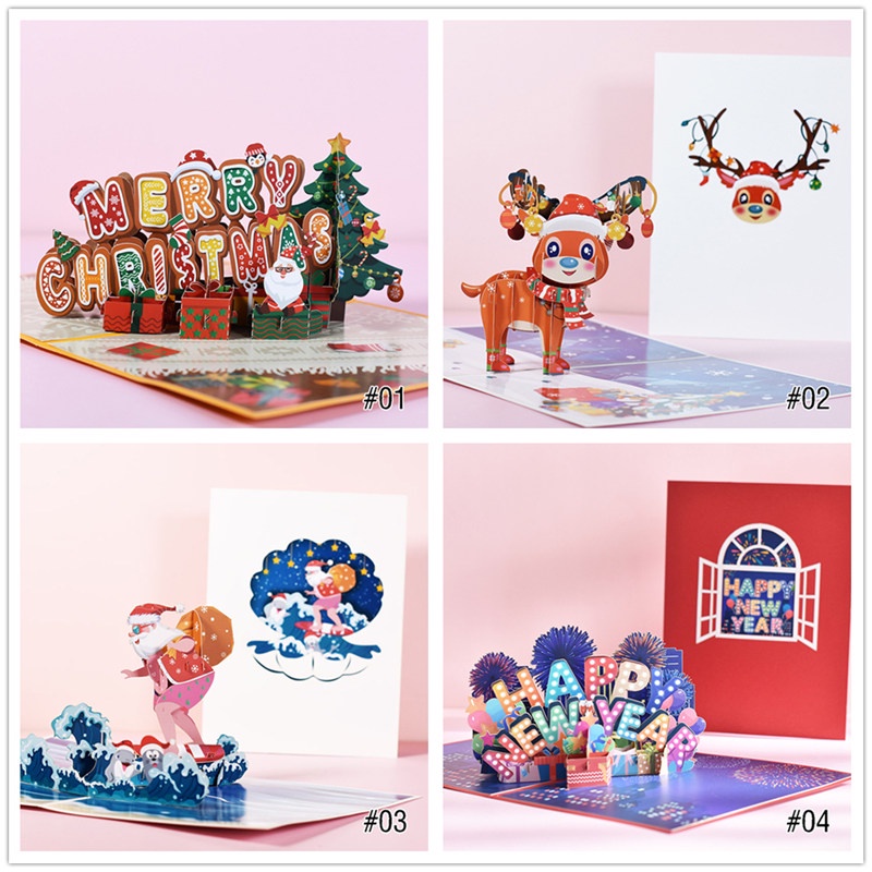 TK Happy New Year Greeting Card Merry Christmas Cartoon Cards Kids Mini Postcard Gift Card