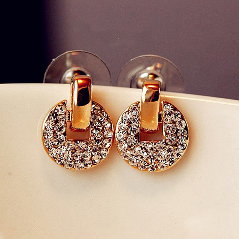 Anting Tusuk Gantung Bentuk Bulat Elegan dengan Berlian Imitasi Inlaid