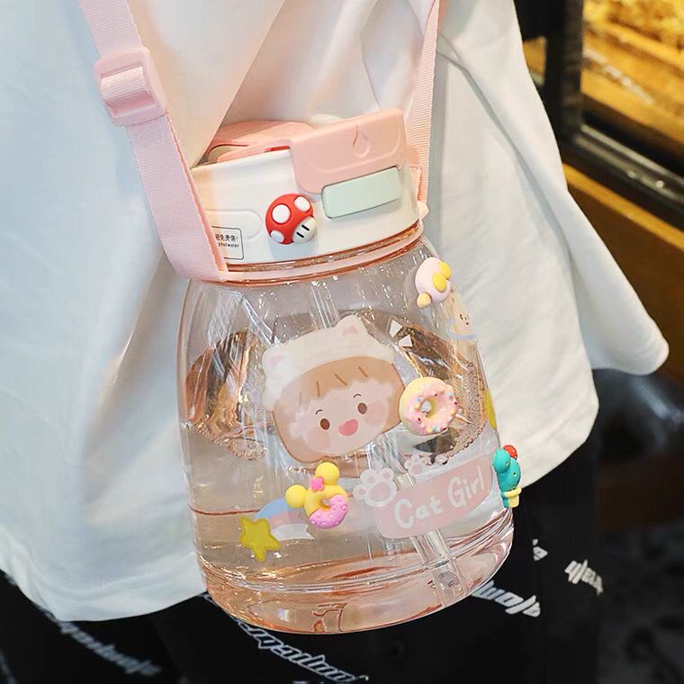 Botol Minum Anak Big Belly Children Cup Bottle + Sticker / Cangkir Air Minum Besar 1100ml + Sedotan + Tali