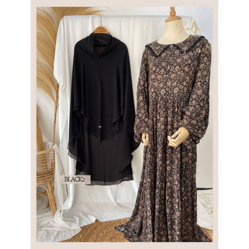 Gamis Caria by Saila ALBANI CORNER/ Ready Stok size XL Hitam/ Bahan Crinkle Katun Prada kwalitas imp
