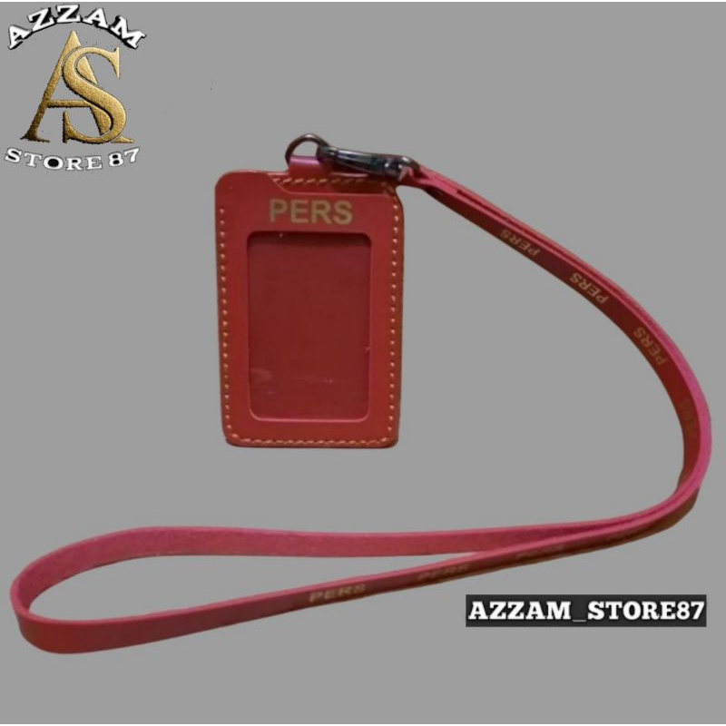 

Holder ID Card Kulit - Tali Lanyard Nametag PERS Merah