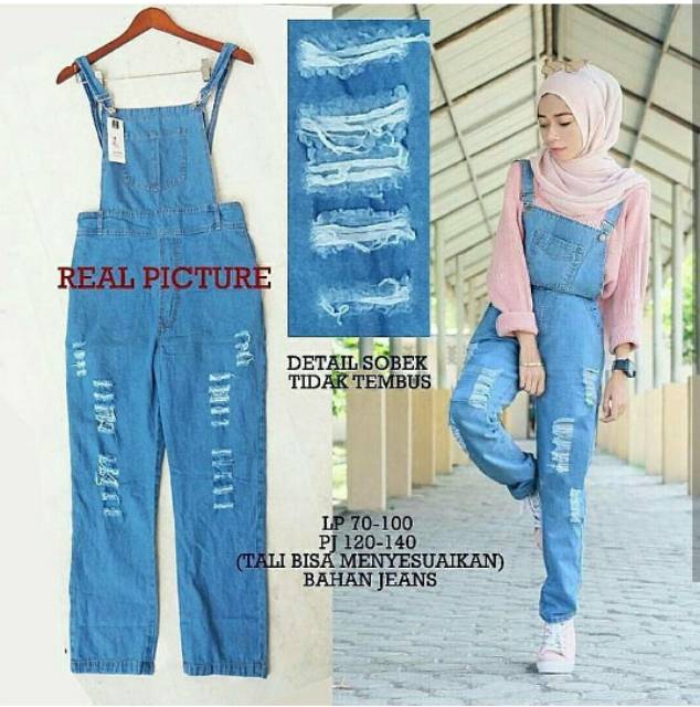 SALE! BEST SELLER! OVERALL RIPPED JEANS WEARPACK WANITA MUSLIM MODERN OOTD MURAH