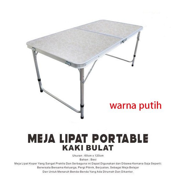 MURAH SA   MEJA LIPAT KOPER HPL ALUMINIUM-MEJA LIPAT PORTABLE - KAKI BULAT