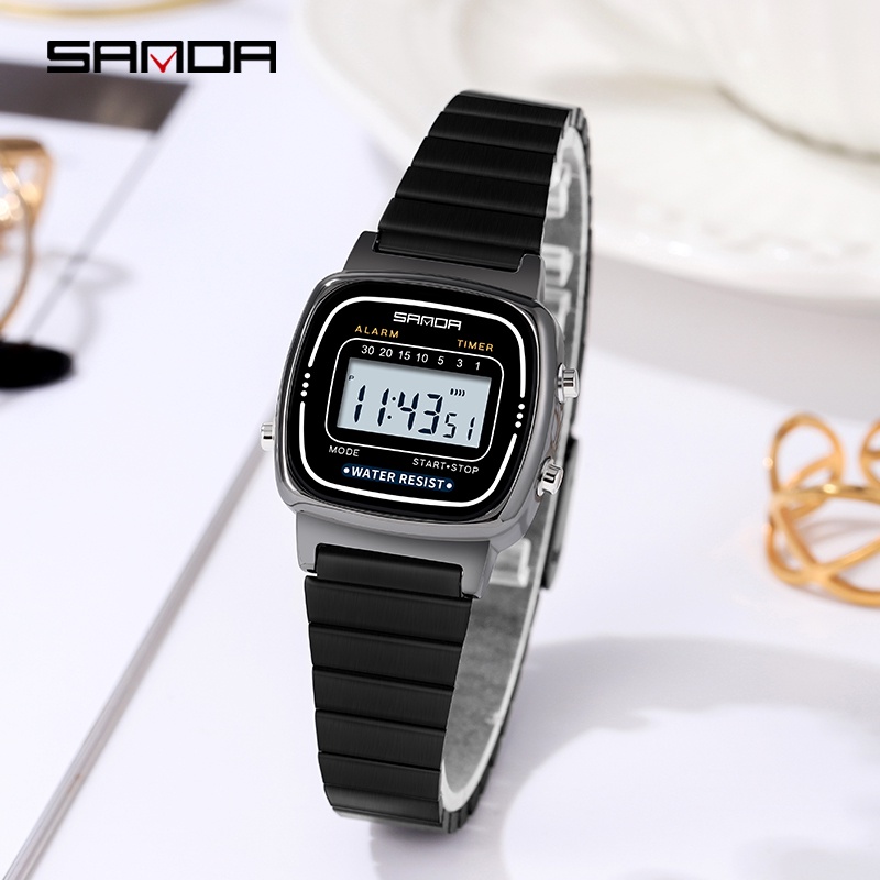 SANDA 6053 Jam Tangan Wanita Digital EL Backlight Business Watch Stainless Steel WATCHKITE WKOS