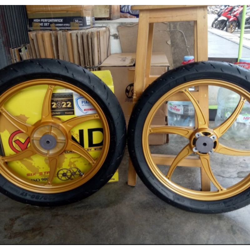 PAKETAN VELG RECING VND TIPE SIX STAR YAMAHA RX KING UKURAN 140-160 RING 17 DAN PLUS BAN