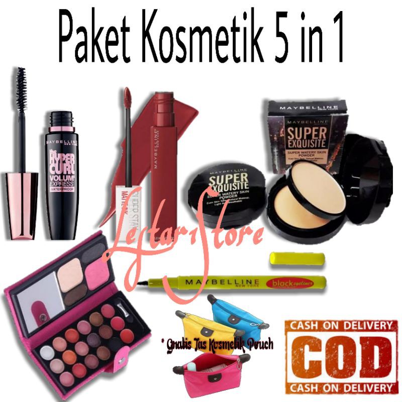 Paket Kosmetik  5 in 1/Paket Kecantikan/Paket Maybelline Murah/MakeUp Wanita/MakeUp Maybelline