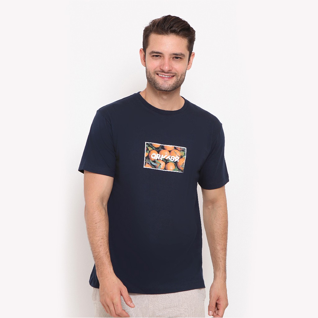 Baju Kaos Pria  Lengan Pendek Printing ORK689 Orkange Navy