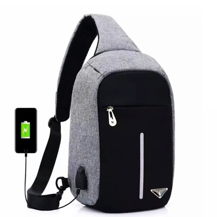 Polo power tas waisbag pria tas fashion pria original tas anti maling + usb portable