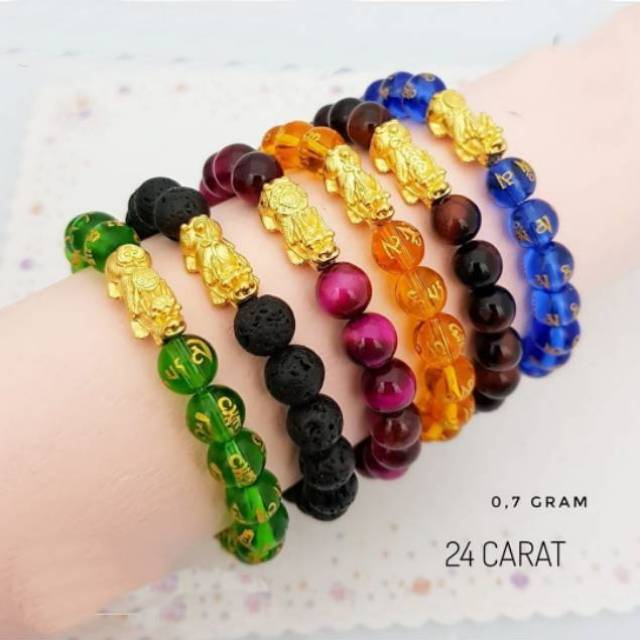 Gelang Emas Hongkong Hk 24 Karat Original Batu Ukir Mantra Indonesia