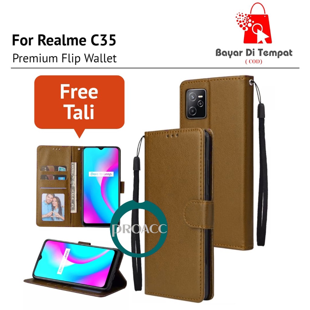 Case hp Wallet Leather for REALME C35 Premium casing hp tempat kartu flip case leather flip cover