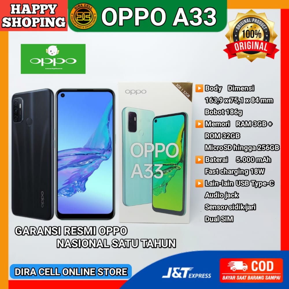Hp hanphone  handphone oppo a33 ram 3 rom 32 hape baru garansi resmi oppo 1 tahun nasional