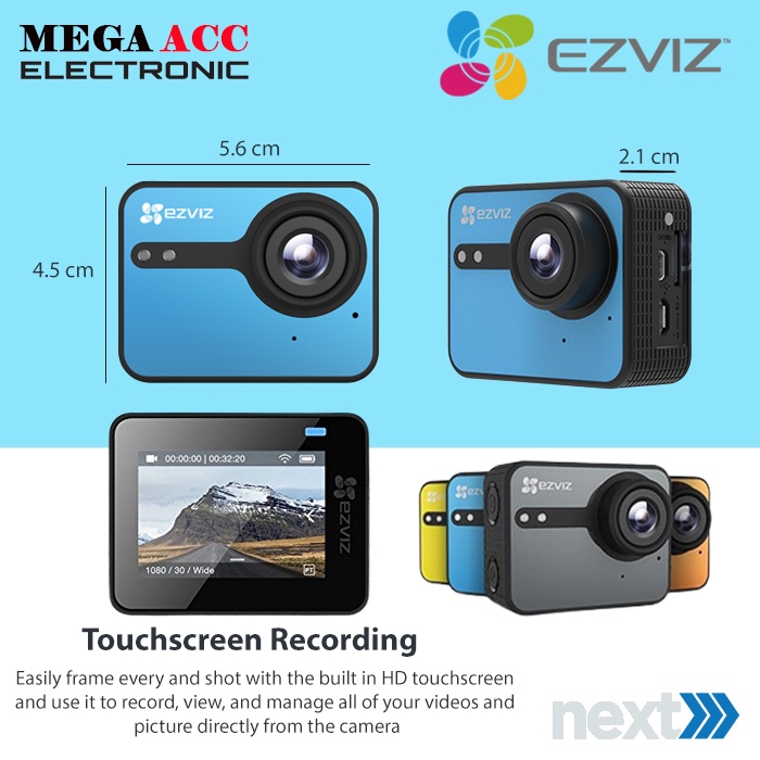 Action Camera EZVIZ S1-C WIFI Touchscreen FHD 1080P 8MP - ORIGINAL-2