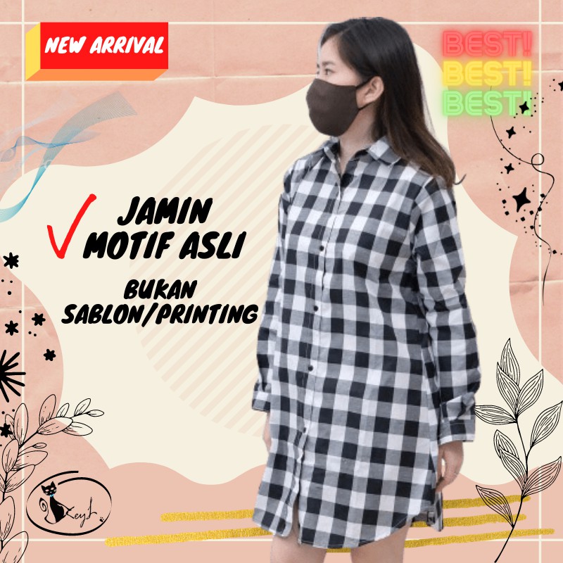 Tunik Kemeja Wanita Motif Hitam-Putih