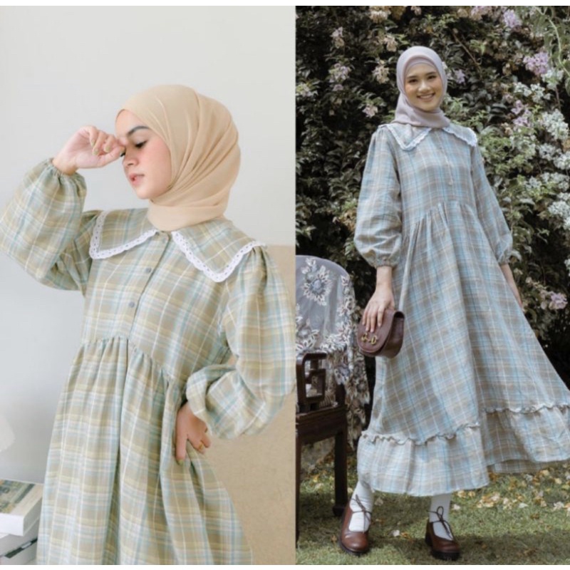 Sabine Dress Plaid Olive Haideeorlin (New)