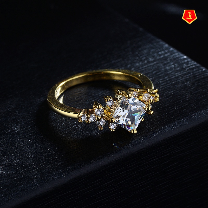 [Ready Stock]Inlaid Square Diamond Ring Fashion Personality