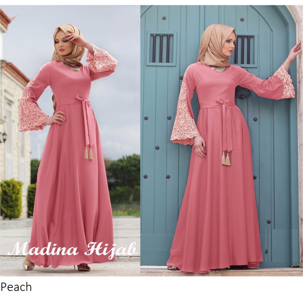 Madinah Dress Wanita lengan Terompet bordir / Gamis Wanita / Maxi Dress Wanita
