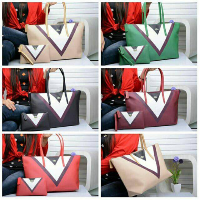 Lacoste V Tote 11207# set 2in1  TAS IMPORT BATAM MURAH