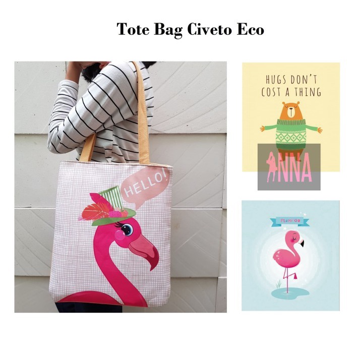 Terbaru TC43 Civeto Eco Printed Canvas Tote Bag / Tas Bahu Pundak Shoulder - BeruangAcordion Murah