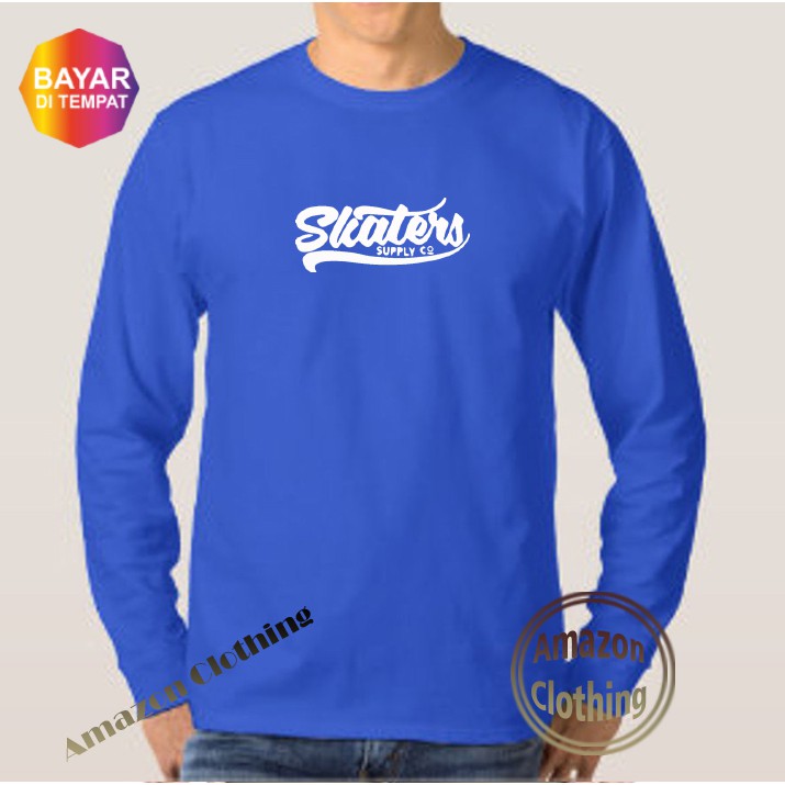 Amazon Clothing Kaos Distro Lengan Panjang Skaters Premium Text Putih T-Shirt Pria Wanita
