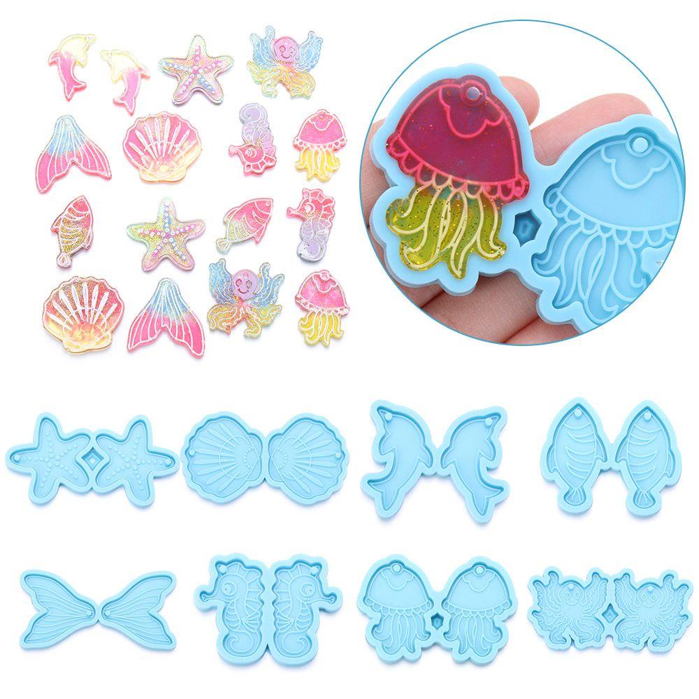 R-flower Earrings Resin Cetakan UV Epoxy Menjuntai Hewan Membuat Perhiasan Alat Bintang Laut Hipocpus Resin Silicone Mould